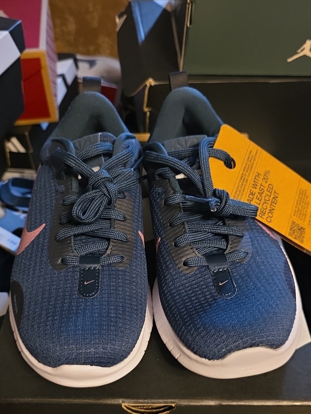 Nike Flex Experience RN 12 Blue Athletic Sneakers with Pink Swoosh